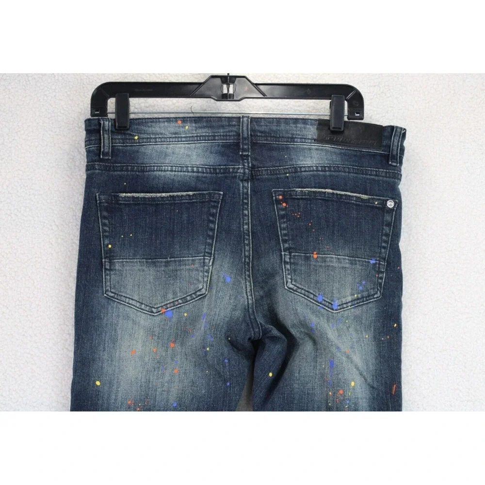 GFTD Los Angeles Distressed‎ Slim Jeans Mens 32 Blue Paint Splatter Streetwear